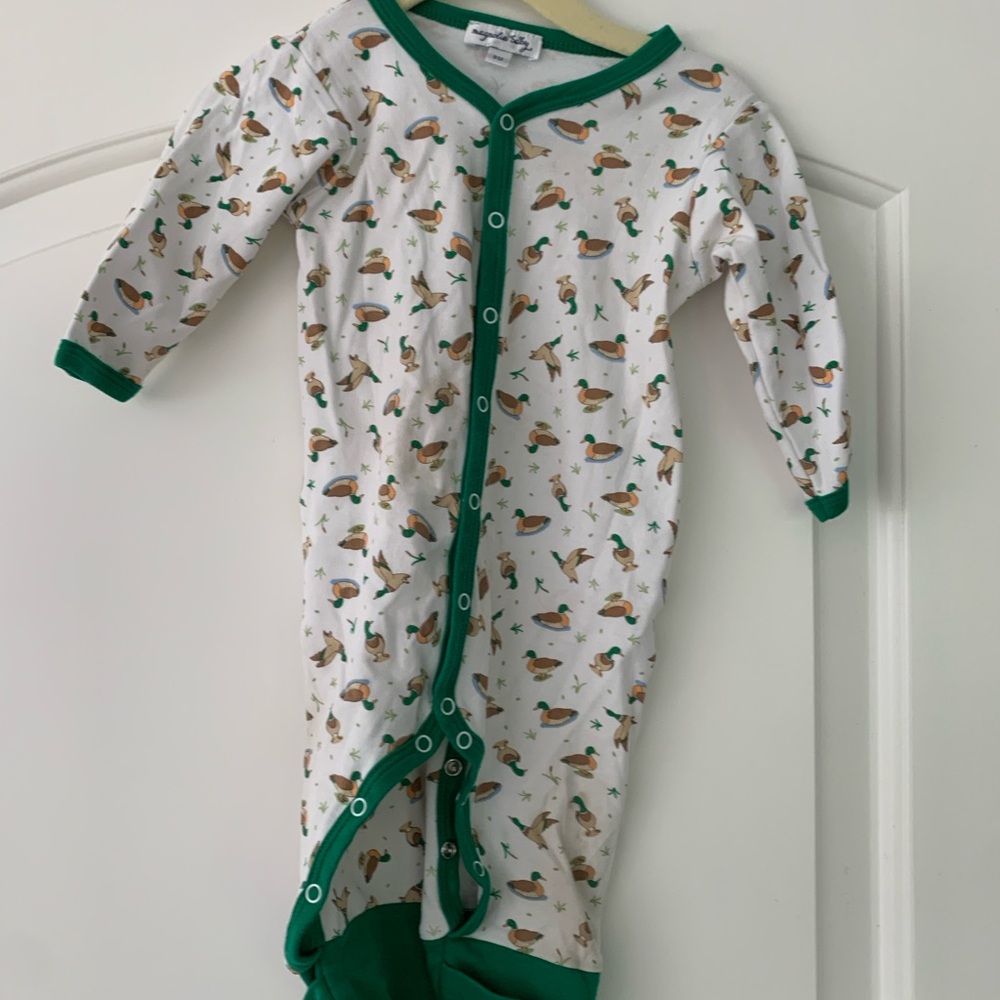 Magnolia Baby Green and White Duck Print Onesie